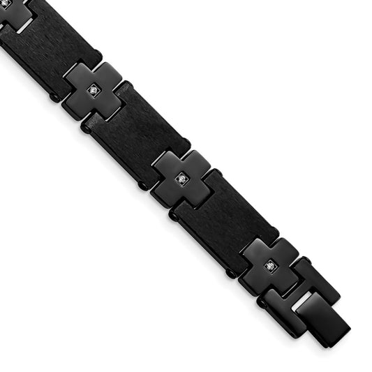 Chisel Stainless Steel Brushed and Polished Black IP-plated with CZ 8.25 inch Link Bracelet