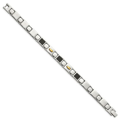 Chisel Stainless Steel Polished Yellow IP-plated with Black Carbon Fiber Inlay 9.5 inch Link Bracelet