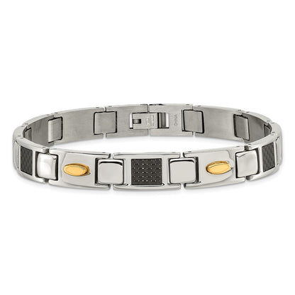 Chisel Stainless Steel Polished Yellow IP-plated with Black Carbon Fiber Inlay 9.5 inch Link Bracelet