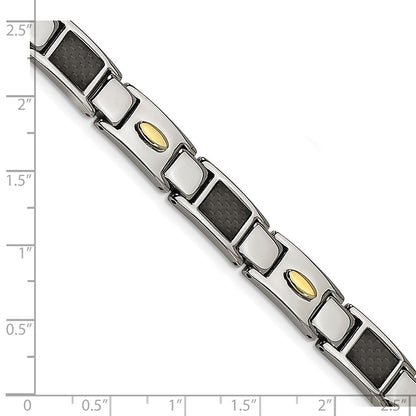 Chisel Stainless Steel Polished Yellow IP-plated with Black Carbon Fiber Inlay 9.5 inch Link Bracelet