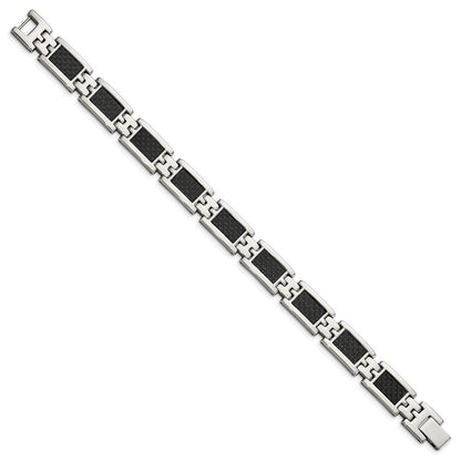 Chisel Stainless Steel Polished with Black Carbon Fiber Inlay 9.25 inch Link Bracelet
