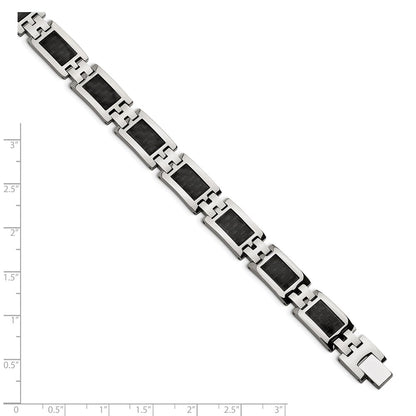Chisel Stainless Steel Polished with Black Carbon Fiber Inlay 9.25 inch Link Bracelet