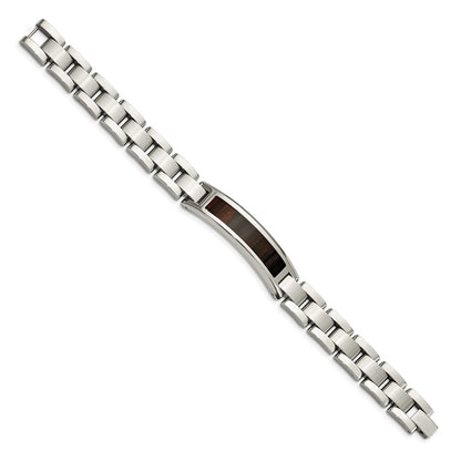 Chisel Stainless Steel Polished Enameled Black Koa Wood 8.5 inch Link ID Bracelet