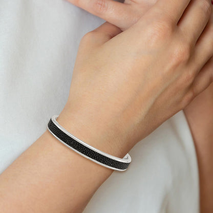 Chisel Stainless Steel Polished with Genuine Stingray Inlay Cuff Bangle