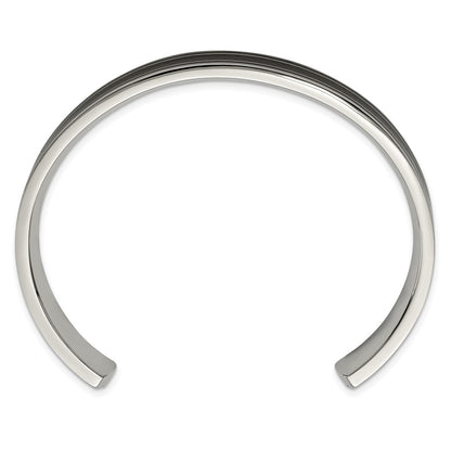 Chisel Stainless Steel Polished Black IP-plated with Black Carbon Fiber Inlay Cuff Bangle