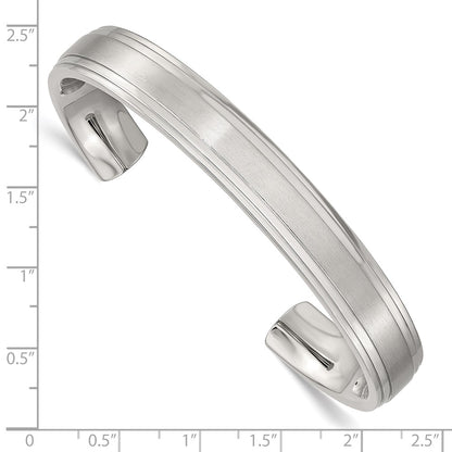 Chisel Stainless Steel Brushed and Polished Double Step Edge 11mm Cuff Bangle