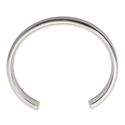 Chisel Stainless Steel Brushed and Polished Ridged Edge 11mm Cuff Bangle