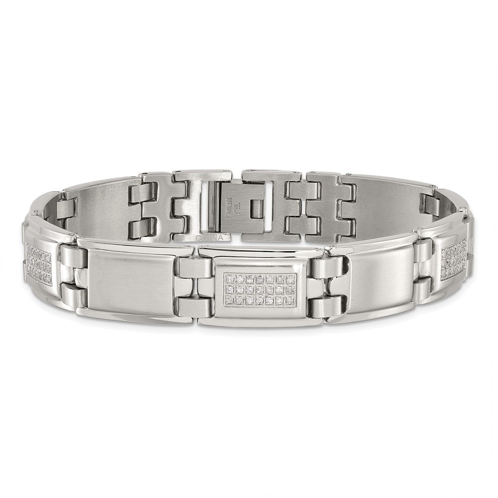 Chisel Stainless Steel Polished and Matte with 3/4 carat Diamond 8.75 inch Bracelet