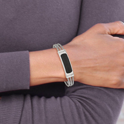 Chisel Stainless Steel Polished Black IP-plated with .15 carat Diamond 7.75 inch Bracelet