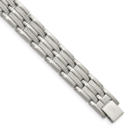 Chisel Stainless Steel Brushed Polished and Textured 8.75 inch Link Bracelet