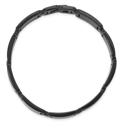 Chisel Stainless Steel Polished Black IP-plated with Blue Carbon Fiber Inlay 8.25 inch Link Bracelet