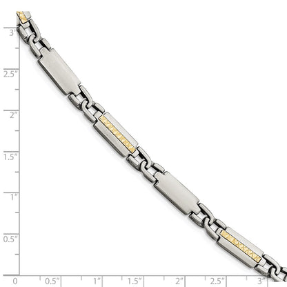 Chisel Stainless Steel with 14k Gold Accent Brushed and Polished 8.75 inch Link Bracelet