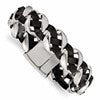 Chisel Stainless Steel Polished Black Braided Leather 8 inch Bracelet