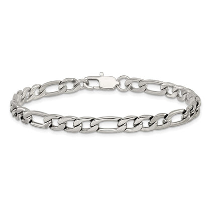 Chisel Stainless Steel Polished 6mm 8 inch Figaro Chain Bracelet