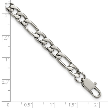 Chisel Stainless Steel Polished 6mm 8 inch Figaro Chain Bracelet