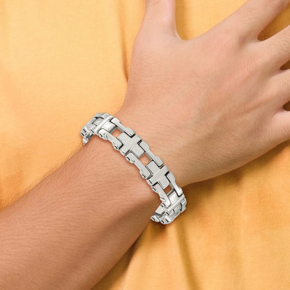Chisel Stainless Steel Polished 8.5 inch Open Corss Link Bracelet