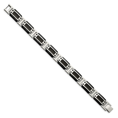 Chisel Stainless Steel Polished Black IP-plated with Black Carbon Fiber Inlay 8.5 inch Link Bracelet