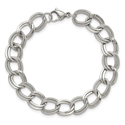 Chisel Stainless Steel Polished and Textured 8 inch Link Bracelet