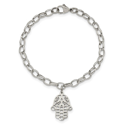 Chisel Stainless Steel Polished Chamseh/Hamsa 7 inch Bracelet