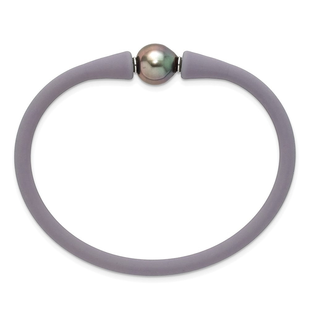 Chisel Stainless Steel 10-11mm Black Tahitian Pearl Black Silicone Bracelet with Hidden Clasp