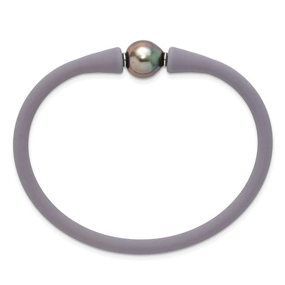 Chisel Stainless Steel 10-11mm Black Tahitian Pearl Black Silicone Bracelet with Hidden Clasp