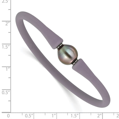 Chisel Stainless Steel 10-11mm Black Tahitian Pearl Black Silicone Bracelet with Hidden Clasp