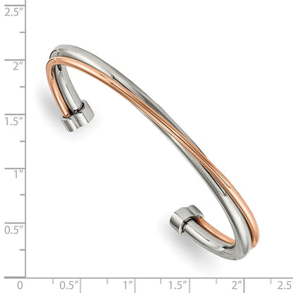 Chisel Stainless Steel Polished Rose IP-plated Twisted Cuff Bangle