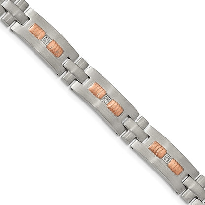Chisel Stainless Steel Brushed and Textured Rose IP-plated with CZ 8.5 inch Link Bracelet