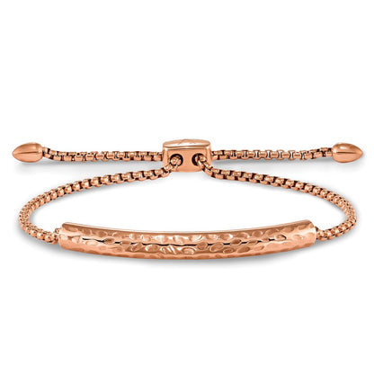 Chisel Stainless Steel Polished and Hammered Rose IP-plated Adjustable Bar Bracelet