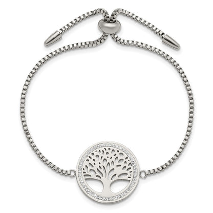 Chisel Stainless Steel Polished with Preciosa Crystal Tree of Life Adjustable Bracelet
