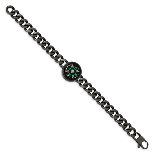 Chisel Stainless Steel Brushed Gun Metal IP-plated with Functional Compass 8.25 inch Bracelet