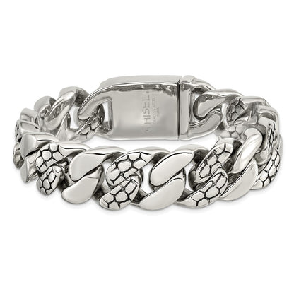 Chisel Stainless Steel Polished and Textured Snake Skin Design 8.5 inch Curb Bracelet