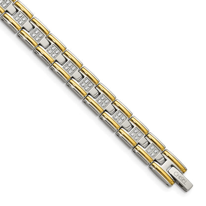 Chisel Stainless Steel Polished Yellow IP-plated with CZ 8.5 inch Link Bracelet