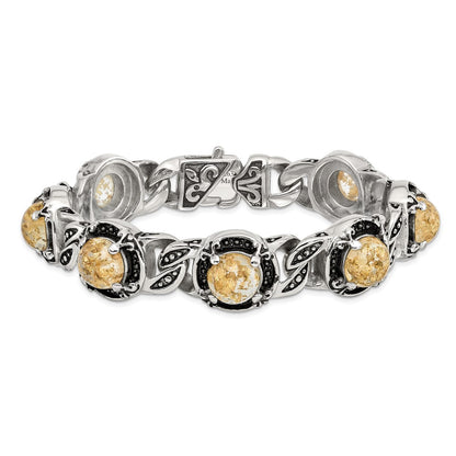 Chisel Stainless Steel Antiqued and Polished with Gold Tin Epoxy Resin 9 inch Link Bracelet