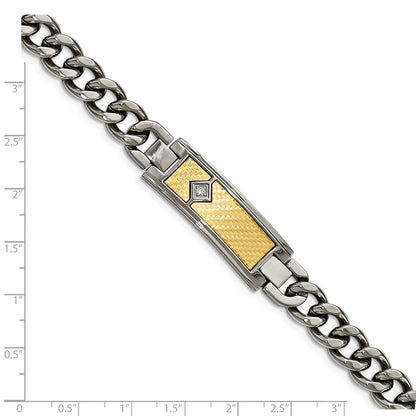 Chisel Stainless Steel Polished with 18k Gold Weave Texture and .05 carat Diamond 9 inch ID Bracelet