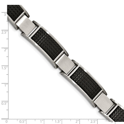 Chisel Stainless Steel Brushed and Textured Black IP-plated 8 inch Link Bracelet with .5 inch Extension