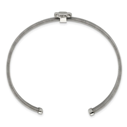 Chisel Stainless Steel Polished Four Leaf Clover Flexible Cuff Bangle