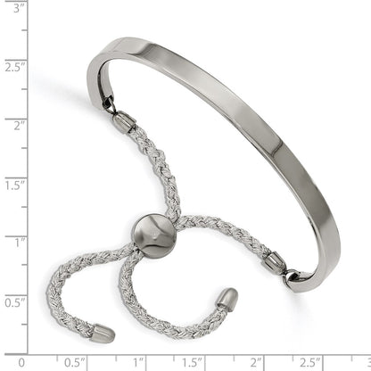 Chisel Stainless Steel Polished Bar Adjustable Fabric Cord Bangle Bracelet