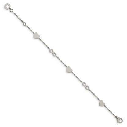 Chisel Stainless Steel Polished Heart and Infinity 7 inch Bracelet with 1 inch Extension