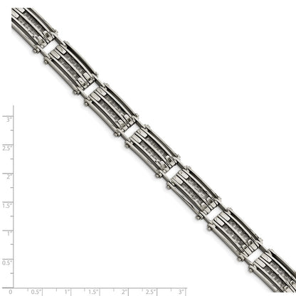 Chisel Stainless Steel Polished with Grey Carbon Fiber Inlay 8.25 inch Link Bracelet