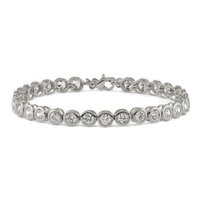Chisel Stainless Steel Polished Round CZ Link 7 inch Bracelet with 1 inch Extension
