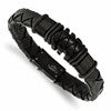 Chisel Stainless Steel Polished and Brushed Black IP-plated Black Woven Leather 8.25 inch Bracelet