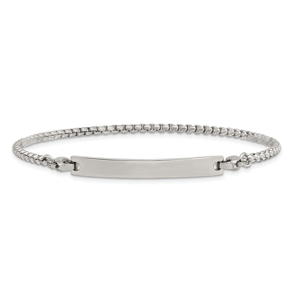 Chisel Stainless Steel Polished Box Chain with Removeable ID Plate 8.5 inch Bracelet