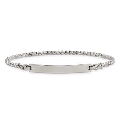 Chisel Stainless Steel Polished Box Chain with Removeable ID Plate 8.5 inch Bracelet