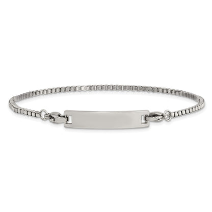 Chisel Stainless Steel Polished Box Chain with Removeable ID Plate 8.5 inch Bracelet