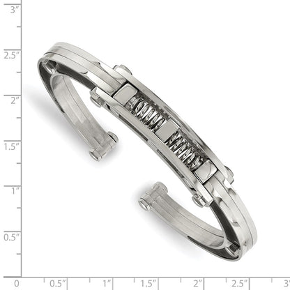 Chisel Stainless Steel Brushed and Polished with Black Carbon Fiber Inlay Hinged Bangle