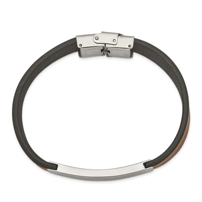 Chisel Stainless Steel Polished Black and Brown Leather 8.25 inch ID Bracelet