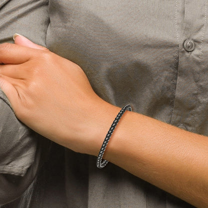 Chisel Stainless Steel Polished Black IP-plated Braided Wire and Rubber 8.25 inch Bracelet