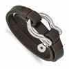 Chisel Stainless Steel Polished Shackle Brown Leather 16 inch Wrap Bracelet