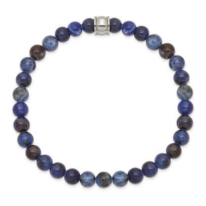 Chisel Stainless Steel Polished 6mm Blue Sodalite Beaded Stretch Bracelet
